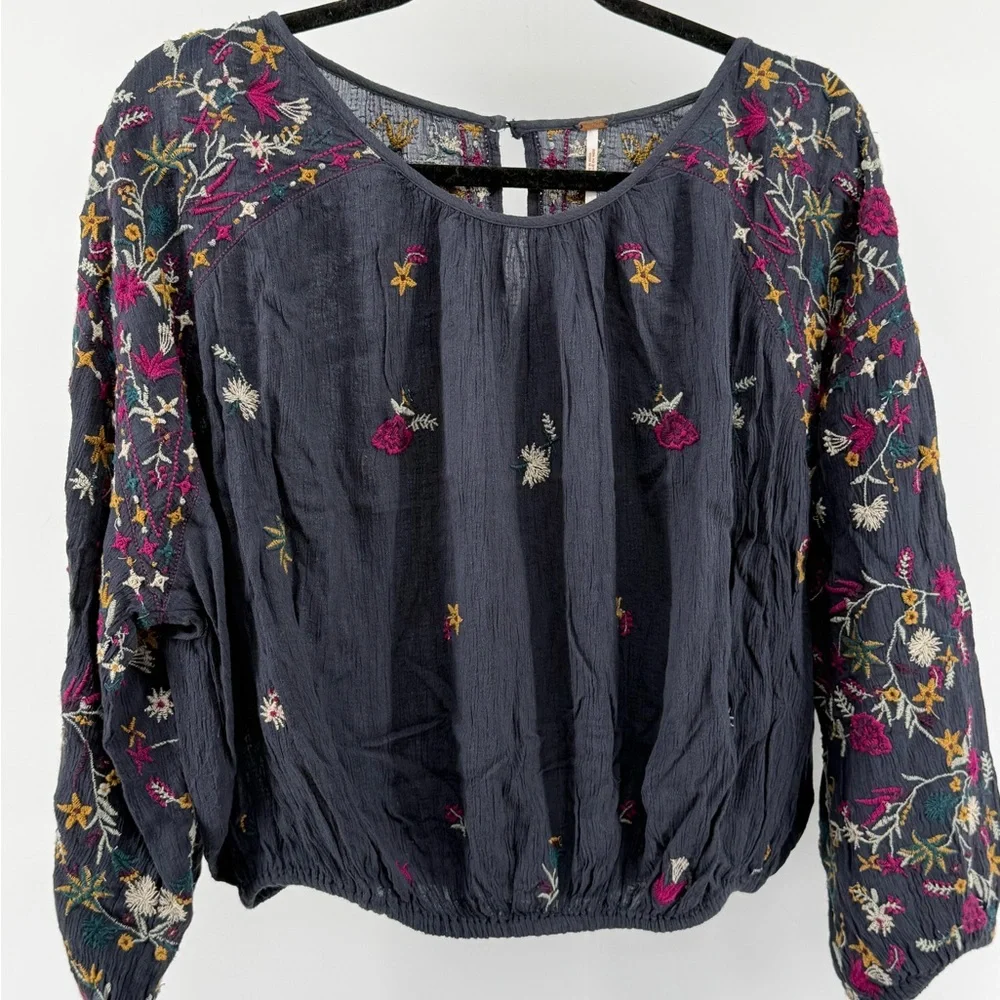 Free People Indigo Wild Flowers Blouse - Picture 1 of 6